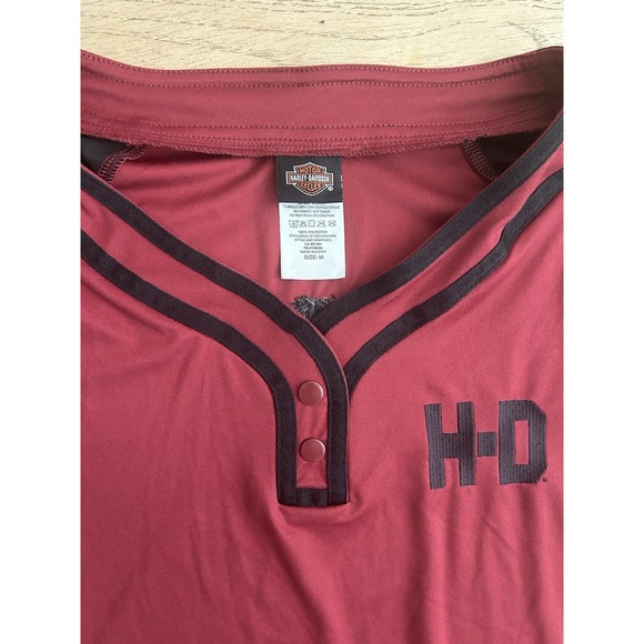 Harley Davidson T-Shirt Women's Medium Ringer Tee Columbia SC Red Henley - Picture 7 of 9